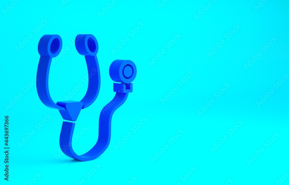 Blue Stethoscope medical instrument icon isolated on blue background. Minimalism concept. 3d illustration 3D render Blue Stethoscope medical instrument icon isolated on blue background. Minimalism concept. 3d illustration 3D render