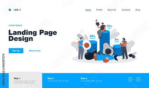 Tiny people eating ketogenic food flat vector illustration. Cartoon characters fasting with keto diet. Balanced nutrition and healthy dietology concept