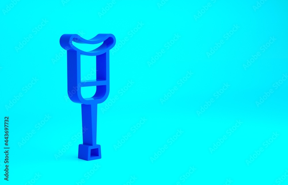 Blue Crutch or crutches icon isolated on blue background. Equipment for rehabilitation of people with diseases of musculoskeletal system. Minimalism concept. 3d illustration 3D render Blue Crutch or crutches icon isolated on blue background. Equipment for rehabilitation of people with diseases of musculoskeletal system. Minimalism concept. 3d illustration 3D render
