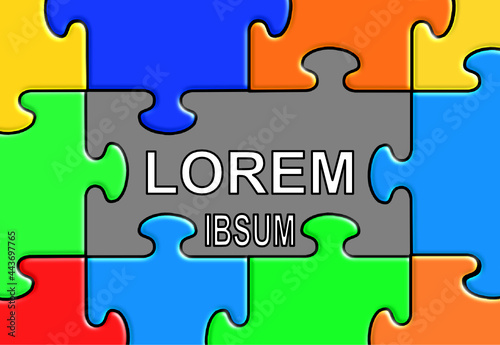 Bunte Puzzleteile rahmen eine graue Werbefläche ein