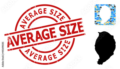 Weather mosaic map of Corvo Island, and grunge red round Average Size seal. Geographic vector concept map of Corvo Island is constructed as stencil from rounded square and randomized rain, cloud, sun,