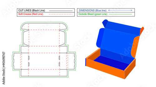 REFTD Carton box, corrugated carton box dieline and 3D vector, easily editable and resizable file, Roll end front tuck with dust flap