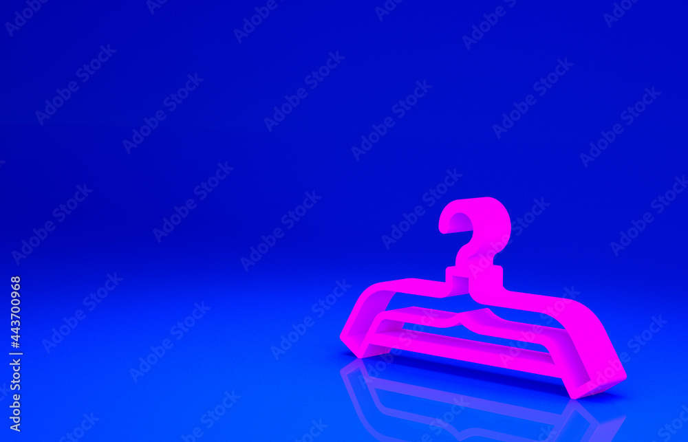 Pink Hanger wardrobe icon isolated on blue background. Cloakroom icon. Clothes service symbol. Laundry hanger sign. Minimalism concept. 3d illustration 3D render Pink Hanger wardrobe icon isolated on blue background. Cloakroom icon. Clothes service symbol. Laundry hanger sign. Minimalism concept. 3d illustration 3D render