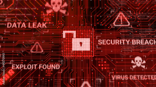 Fotografie Hacker attack computer hardware microchip while process data through internet ne