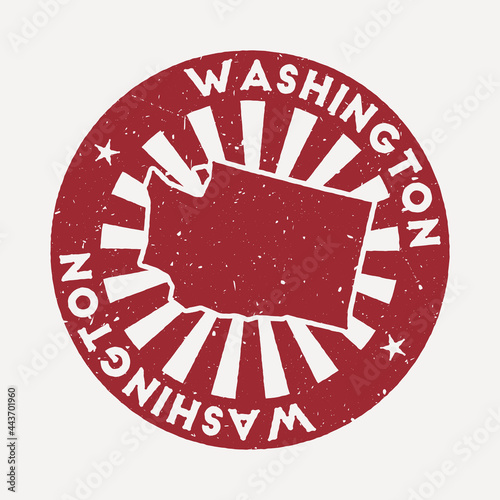 Washington stamp. Travel red rubber stamp with the map of the US state, vector illustration. Can be used as insignia, logotype, label, sticker, or badge of Washington.