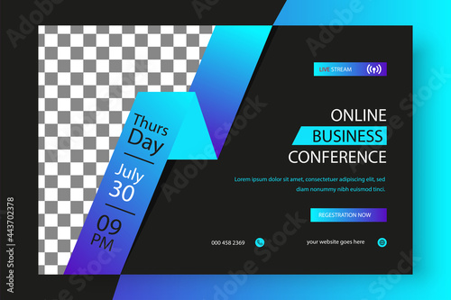 Online Business Conference lives webinar invitation template. Live stream invitation banner social media post.