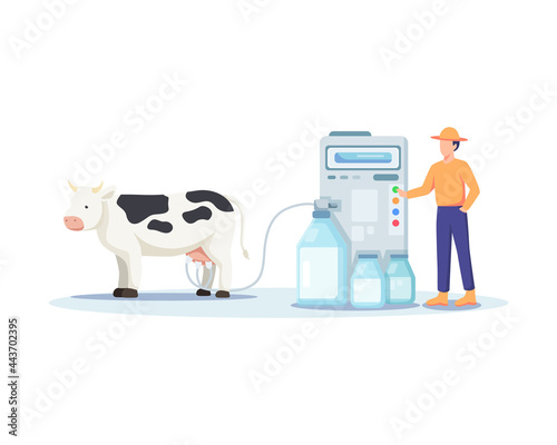 Illustration of a farmer milking a cow