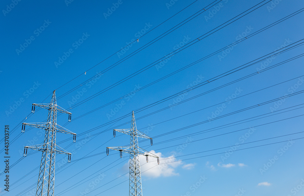power lines on a sky