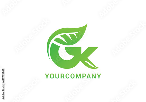 Creative initial green letter GK with a leaf logo