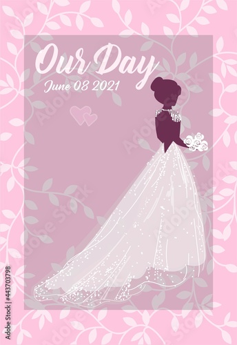 Silhouette of a beautiful bride in a wedding dress. Vector illustration. Background