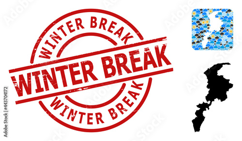 Weather pattern map of Khyber Pakhtunkhwa Province, and distress red round Winter Break seal.