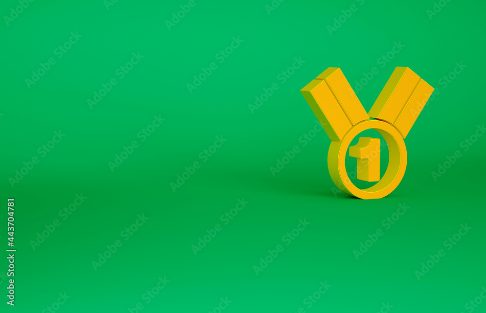 Orange Medal icon isolated on green background. Winner symbol. Minimalism concept. 3d illustration 3D render Orange Medal icon isolated on green background. Winner symbol. Minimalism concept. 3d illustration 3D render