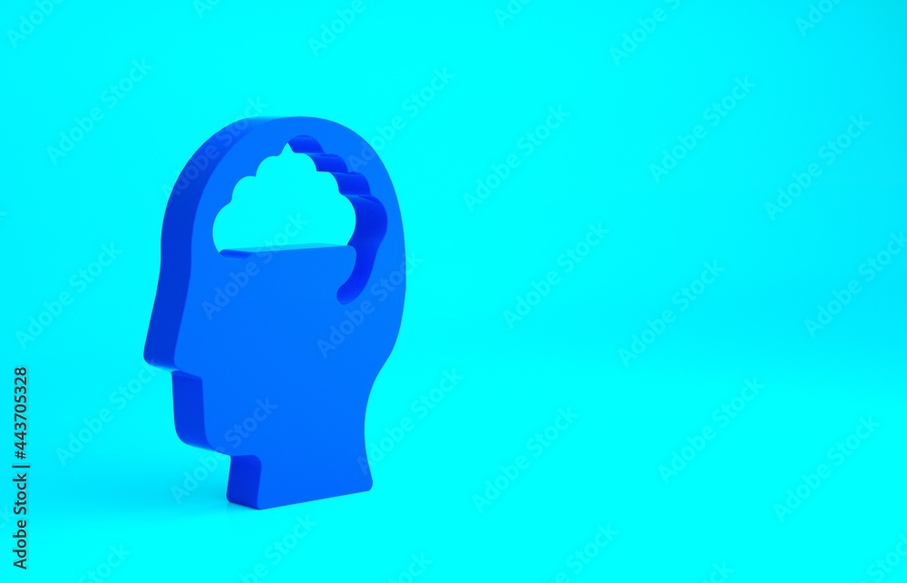 Blue Human brain icon isolated on blue background. Minimalism concept. 3d illustration 3D render