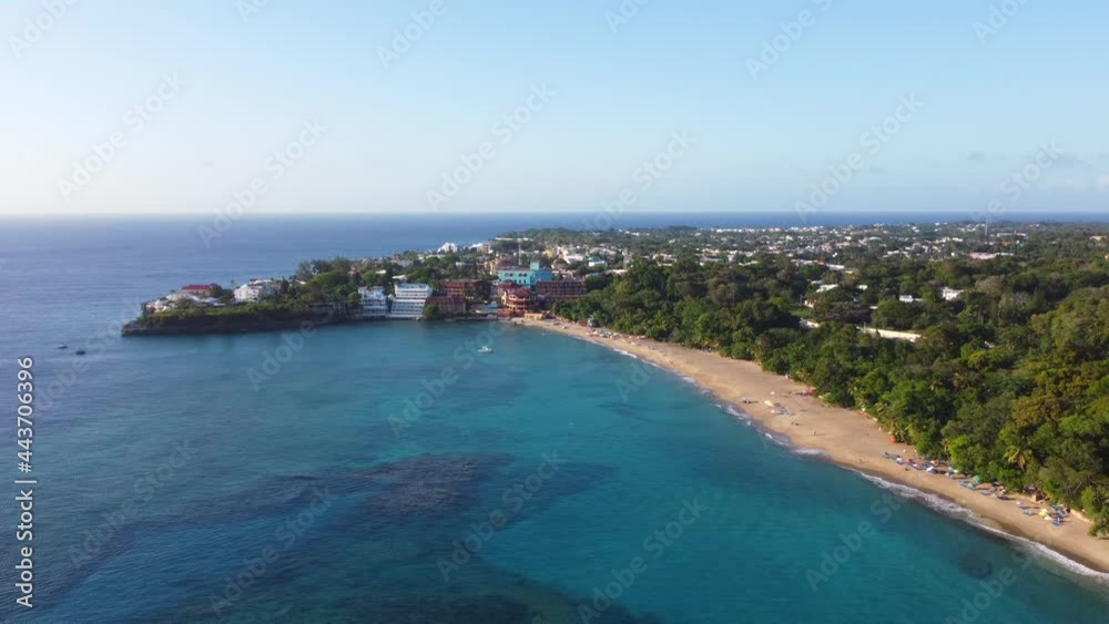 Aerial view of Sosua public beach at sunset. North of the Dominican Republic Aerial view of Sosua public beach at sunset. North of the Dominican Republic