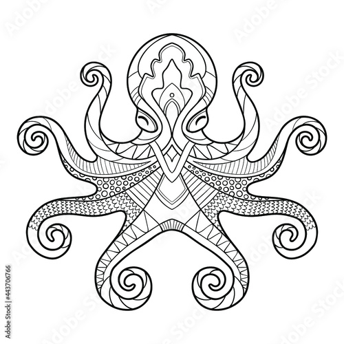 Octopus. Page of coloring book. Decorative vector illustration.