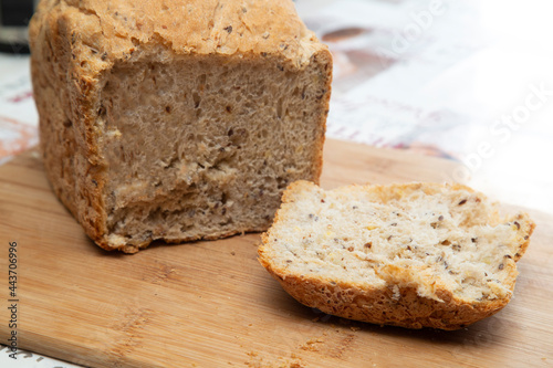 Grain bread made in a bread maker at home.