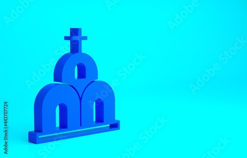 Blue Church building icon isolated on blue background. Christian Church. Religion of church. Minimalism concept. 3d illustration 3D render © Kostiantyn
