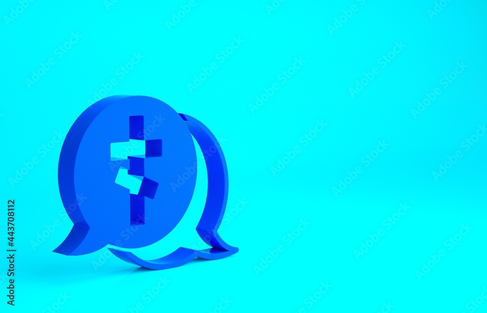 Blue Grave with cross icon isolated on blue background. Minimalism concept. 3d illustration 3D render