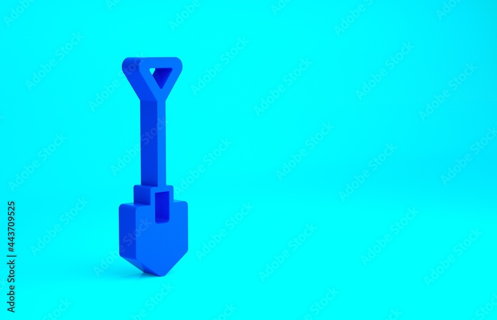 Blue Shovel icon isolated on blue background. Gardening tool. Tool for horticulture, agriculture, farming. Minimalism concept. 3d illustration 3D render Blue Shovel icon isolated on blue background. Gardening tool. Tool for horticulture, agriculture, farming. Minimalism concept. 3d illustration 3D render