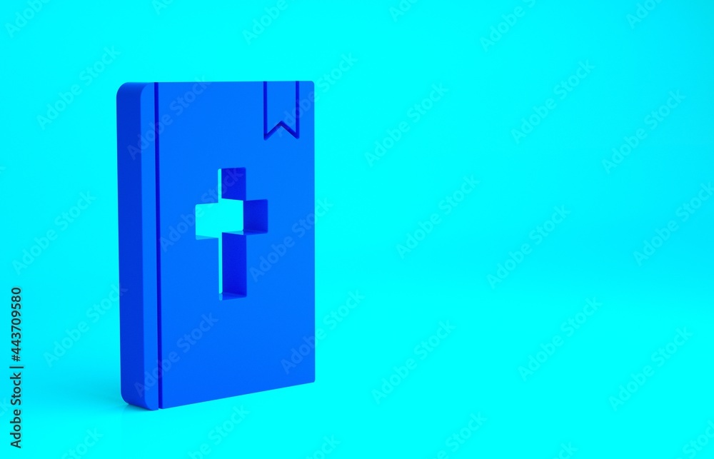 Blue Holy bible book icon isolated on blue background. Minimalism concept. 3d illustration 3D render Blue Holy bible book icon isolated on blue background. Minimalism concept. 3d illustration 3D render