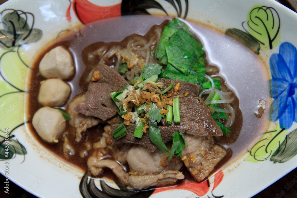 Thai food Rice noodle soup with Stewed pork