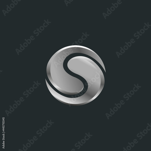 Metallic letter s with yin yang look. Vector symbol