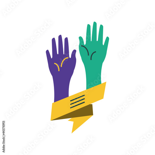 colored raised hands