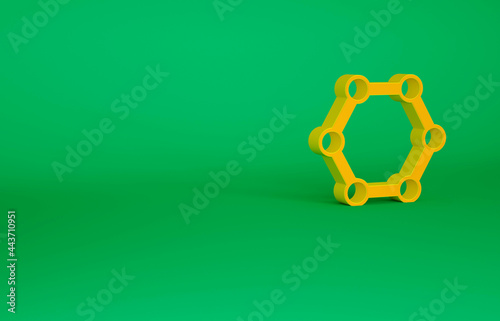 Orange Molecule icon isolated on green background. Structure of molecules in chemistry, science teachers innovative educational poster. Minimalism concept. 3d illustration 3D render