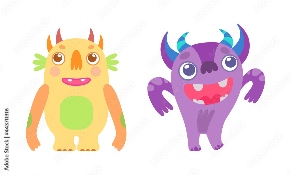 Cute Friendly Little Monsters Set, Funny Adorable Aliens Characters Cartoon Vector Illustration Cute Friendly Little Monsters Set, Funny Adorable Aliens Characters Cartoon Vector Illustration