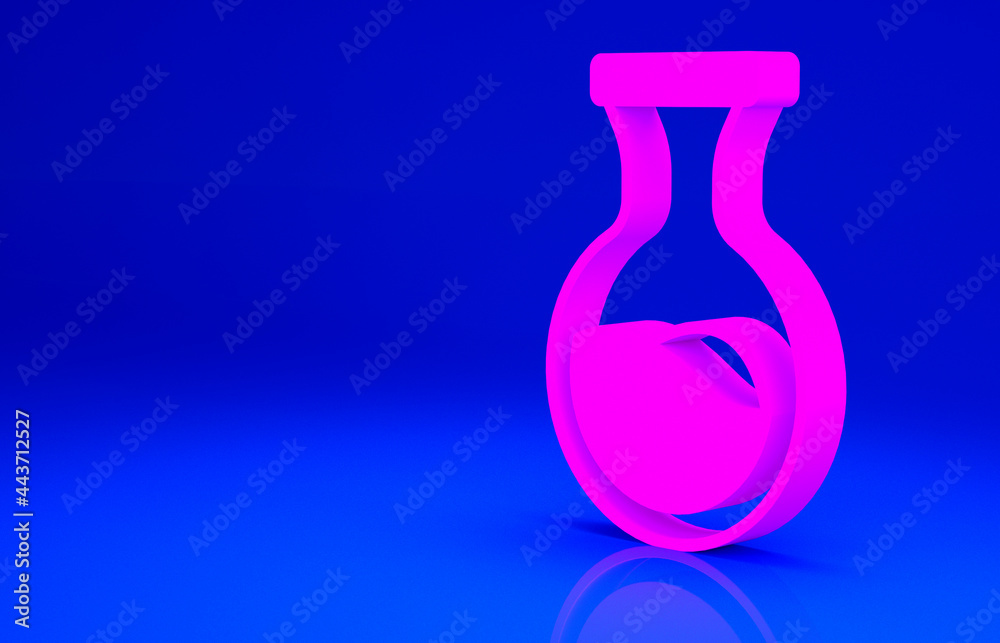 Pink Test tube and flask chemical laboratory test icon isolated on blue background. Laboratory glassware sign. Minimalism concept. 3d illustration 3D render Pink Test tube and flask chemical laboratory test icon isolated on blue background. Laboratory glassware sign. Minimalism concept. 3d illustration 3D render