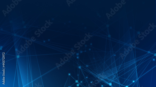 Abstract blue polygon tech network with connect technology background. Abstract dots and lines texture background. 3d rendering.