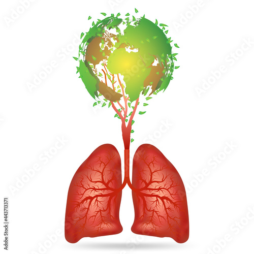 Lungs with Green tree earth and leaf tree. Design like healthy lung. Health care and clean air concept.