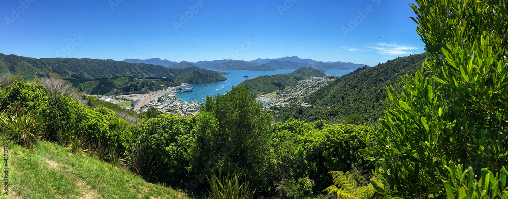 Panoramic view at Picton harbor, New Zealand