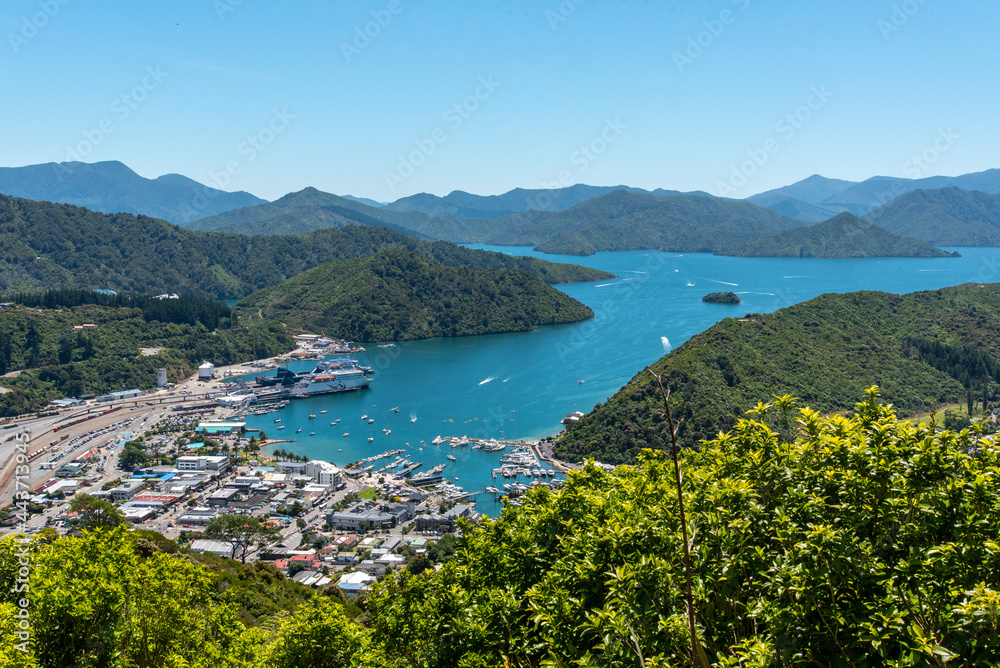 Panoramic view at Picton harbor, New Zealand