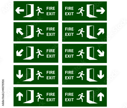 emergency exit signs set.man running in the direction of the arrow. arrow direction points to emergency exit.Vector design Eps 10.