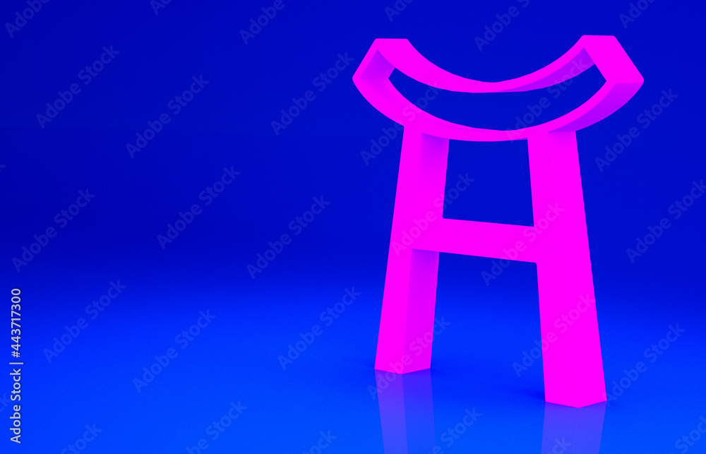 Pink Japan Gate icon isolated on blue background. Torii gate sign. Japanese traditional classic gate symbol. Minimalism concept. 3d illustration 3D render Pink Japan Gate icon isolated on blue background. Torii gate sign. Japanese traditional classic gate symbol. Minimalism concept. 3d illustration 3D render