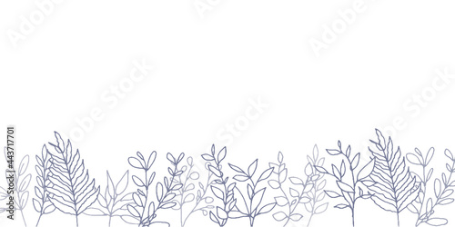 線画タッチ手書きの草木と花のベクターイラスト背景　Set of floral elements for graphic and web design. Vector illustrations for beauty, 