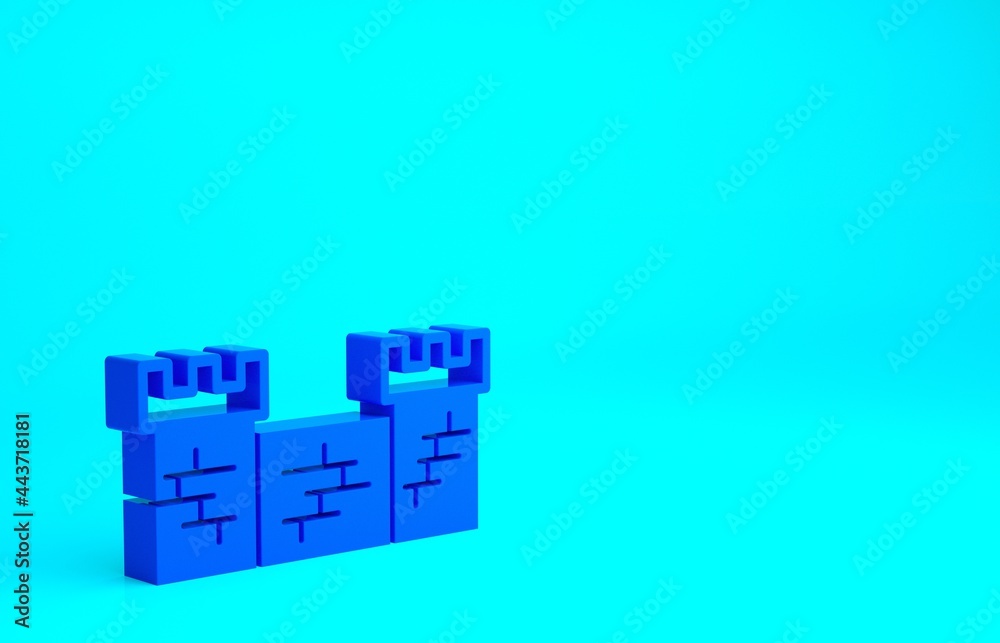 Blue Great wall of China icon isolated on blue background. Minimalism concept. 3d illustration 3D render Blue Great wall of China icon isolated on blue background. Minimalism concept. 3d illustration 3D render