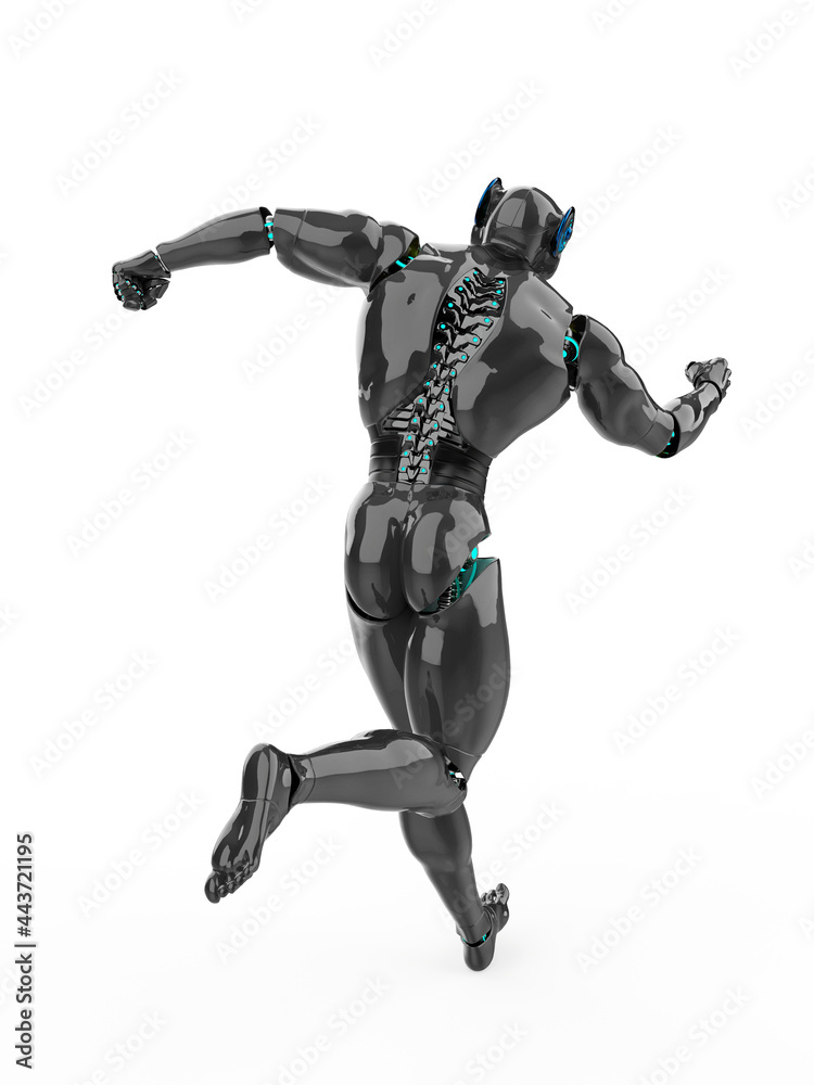 cyber tiger is running rear view