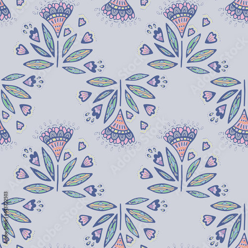 Background pattern with hand drawn abstract flowers. Vector seamless pattern.