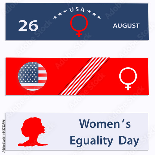 Women's Equality Day. August 26 - set of horizontal banners with symbols - vector.