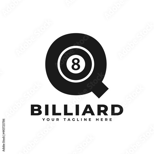 Letter Q with Billiards Logo Design. Vector Design Template Elements for Sport Team or Corporate Identity.