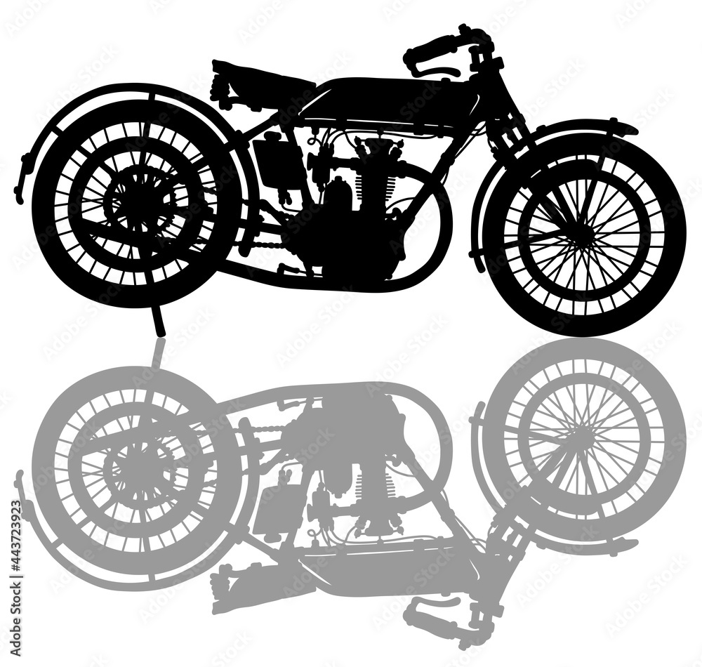Obraz premium The black silhouette of a vintage motorcycle with a shadow