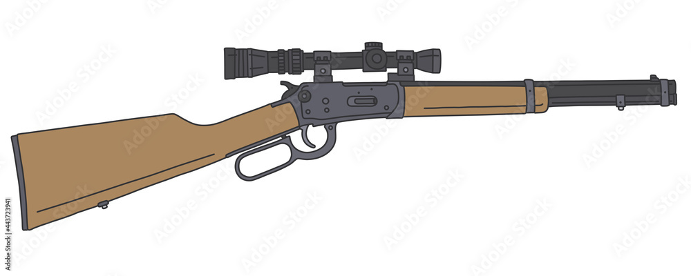 The vectorized hand drawing of a classic winchester repeating rifle
