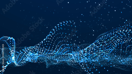 Futuristic wave with many dots. Abstract motion background of colored dots. Technology or science. 3d © Ihor