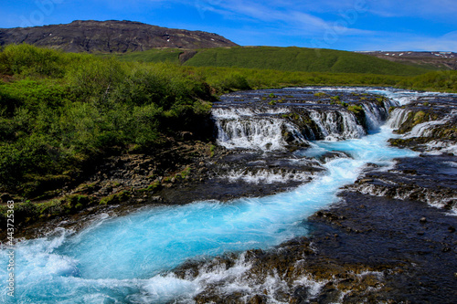 The beautiful blue Bruarfoss waterfall, Iceland