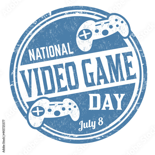 National video game day grunge rubber stamp