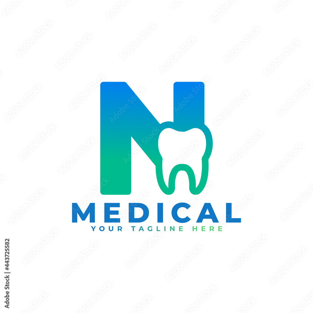 Dental Clinic Logo. Blue Shape Initial Letter N Linked with Tooth Symbol inside. Usable for Dentist, Dental Care and Medical Logos. Flat Vector Logo Design Ideas Template Element. Dental Clinic Logo. Blue Shape Initial Letter N Linked with Tooth Symbol inside. Usable for Dentist, Dental Care and Medical Logos. Flat Vector Logo Design Ideas Template Element.