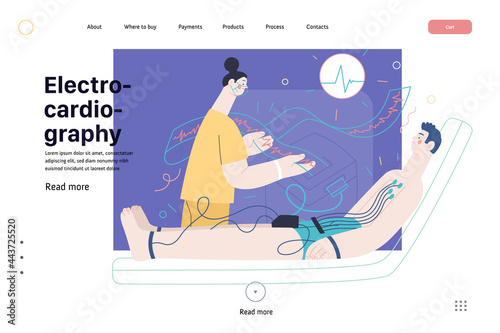 ECG electrocardiography - medical tests web template. Modern flat vector