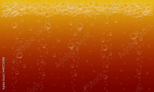 Fizzy drink background. Beer or cola texture. Sparkling carbonated beverage with many air bubbles. Vector realistic illustration.